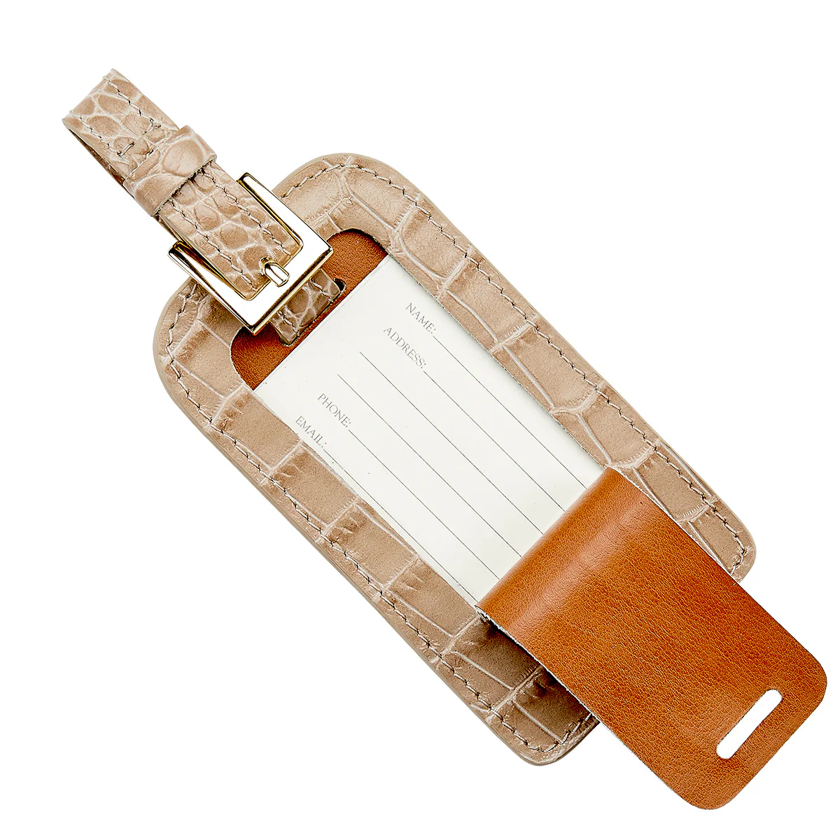 Luggage Tag / Crocodile Stone Print Leather - Thumbnail 2