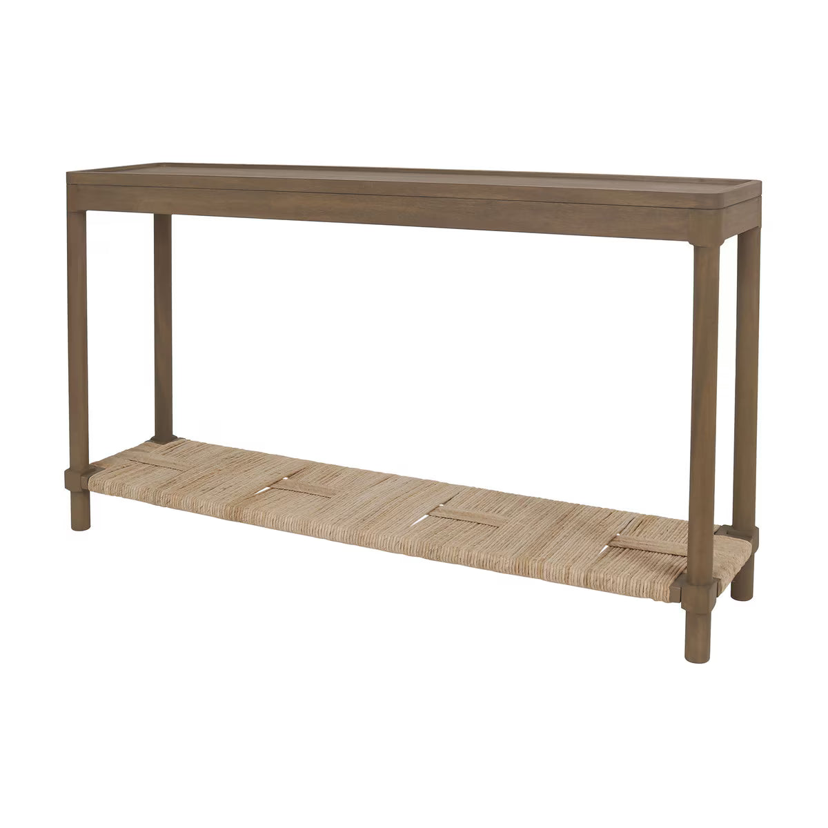 Asher Tray Top Console Table With Rush Shelf, 58"W, Chestnut Brown