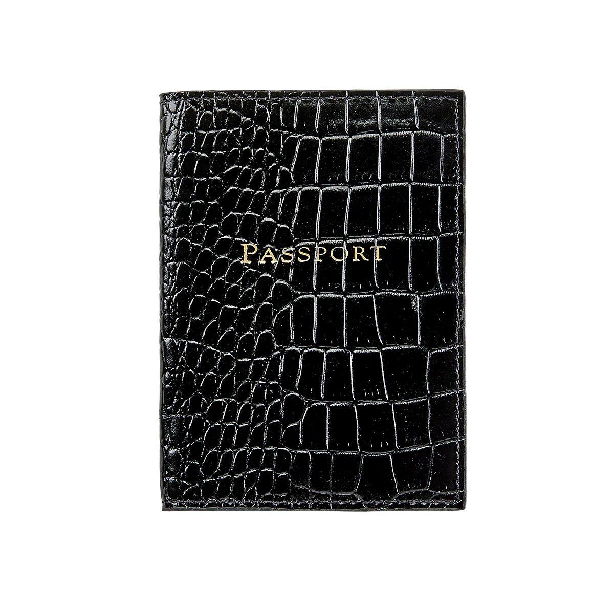 Passport Cover / Black Crocodile Print Leather