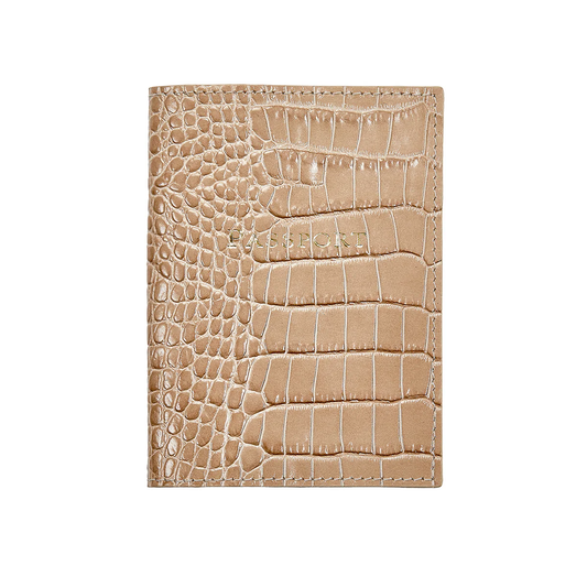 Passport Cover / Stone Crocodile Print Leather