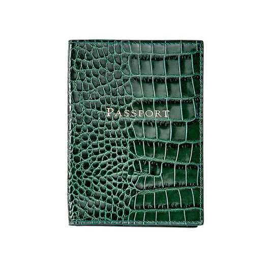 Passport Cover / Emerald Crocodile Print Leather