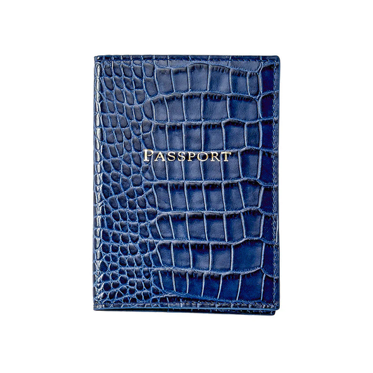 Passport Cover / Sapphire Crocodile Print Leather