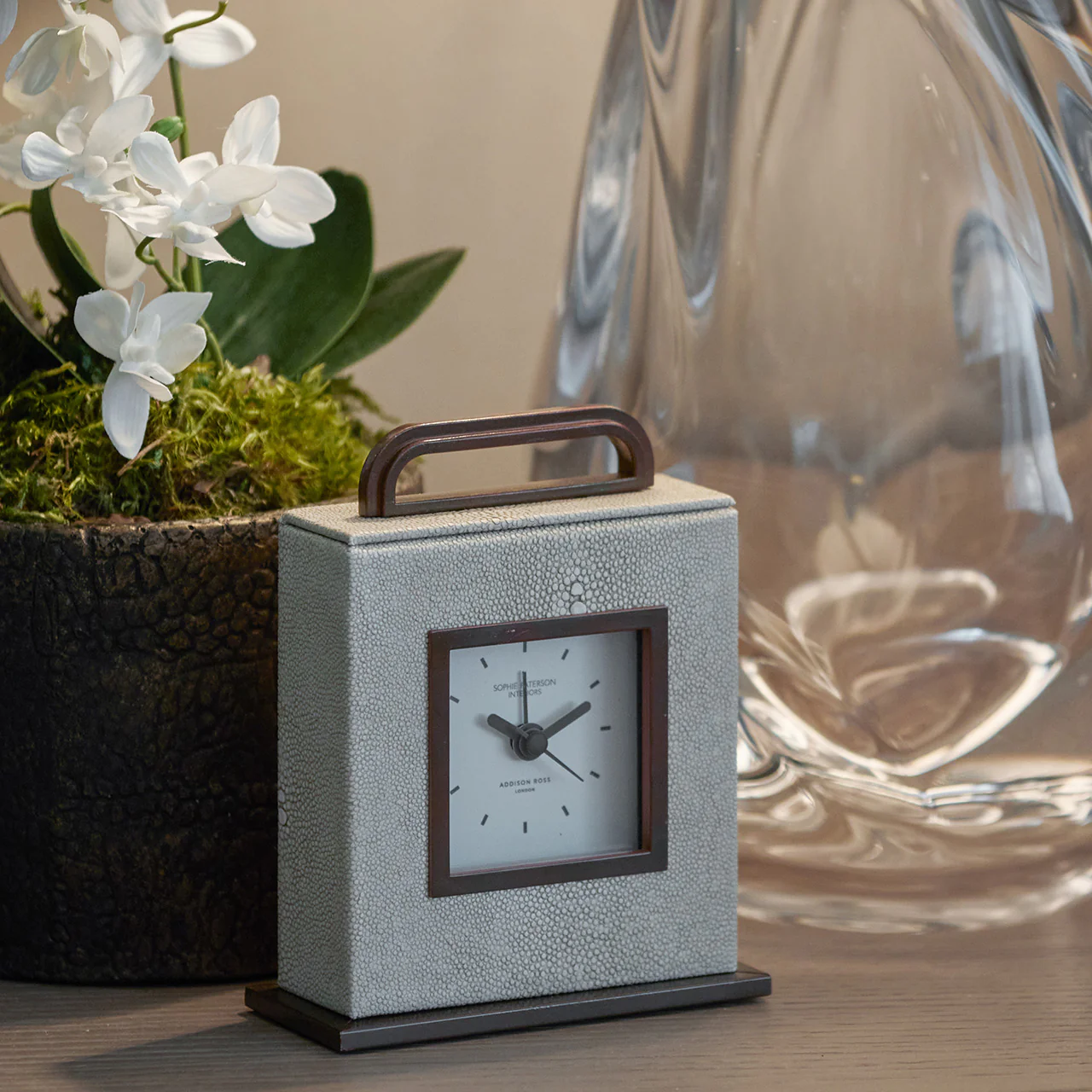 Ecru Faux Shagreen Carriage Clock - Thumbnail 2