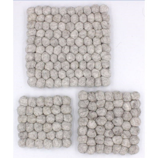 Plain Trivet Set of 3 Light Grey Wool