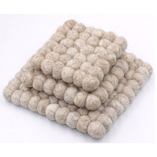 Plain Trivet Set of 3 Natural Beige Wool