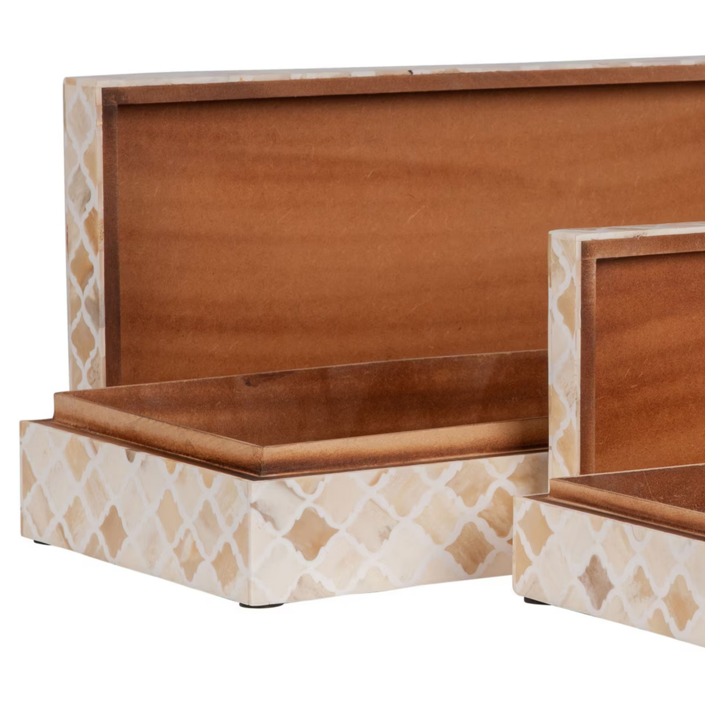 Rhea Wood and Bone Decorative box set of 2, White