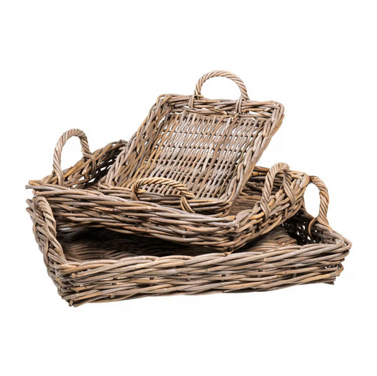Mona Rectangular Rattan Tray, set of 3