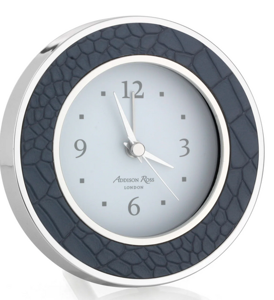 Navy Croc & Silver Alarm Clock