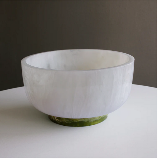 RESIN Rio Large Bowl with Base ( White and Green)