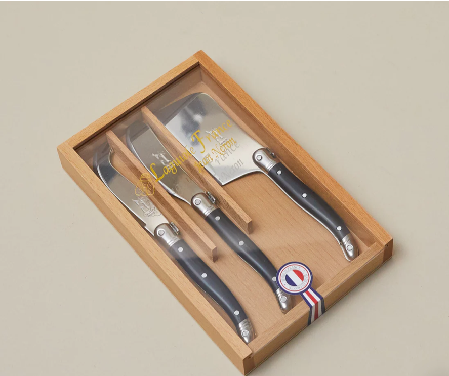 Laguiole 3 Piece Mini Cheese Utensil Set /  Black Marble