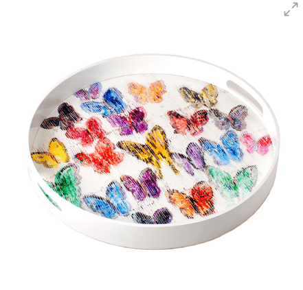 Butterflies Round Lacquer Tray