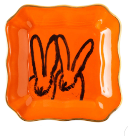 Bunny Portrait Plate with Hand-Painted Gold Rim, Orange