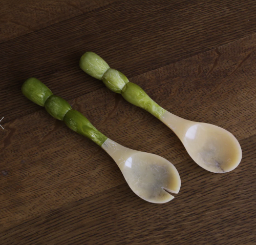 RESIN Malachite Salad Servers (Olive Green)