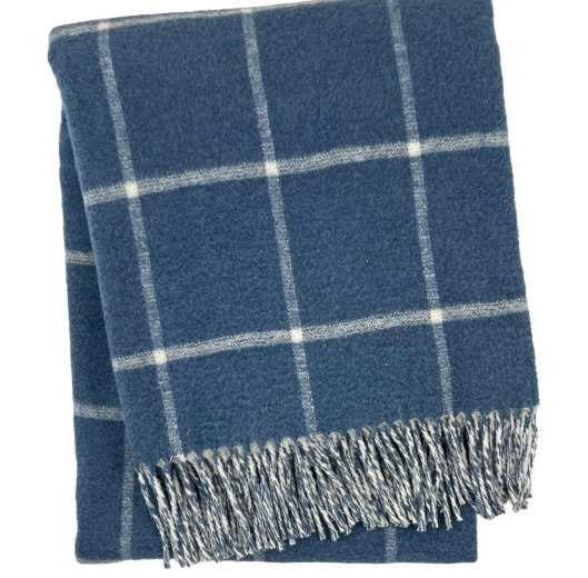 Cotton Windowpane Throw with Fringes (Denim)