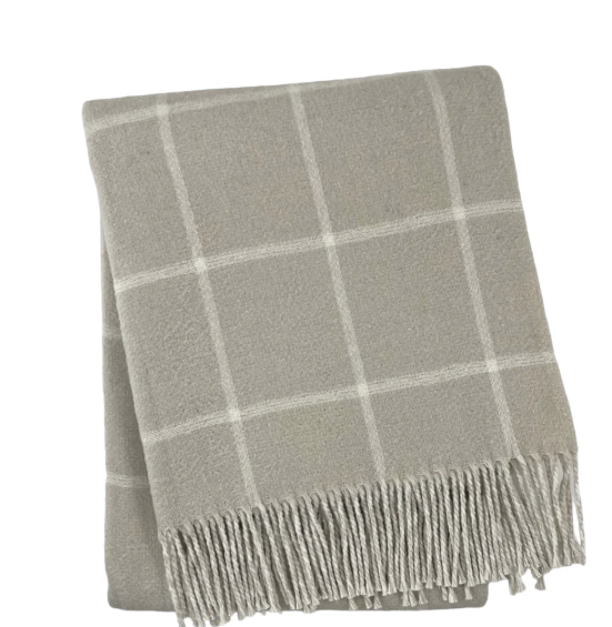 Cotton Windowpane Throw with Fringes (Sand)-29909