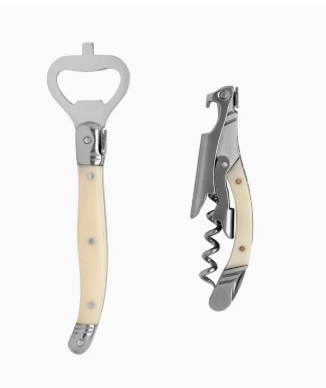 Laguiole Barware Opener & Corkscrew Set Faux Ivory Handles