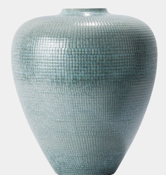 Check Bulbous Vase-Reactive Silver Blue, Large