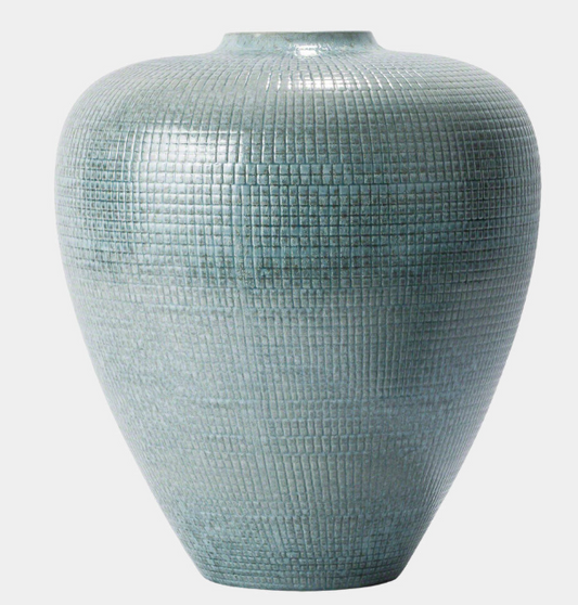 Check Bulbous Vase-Reactive Silver Blue, Small