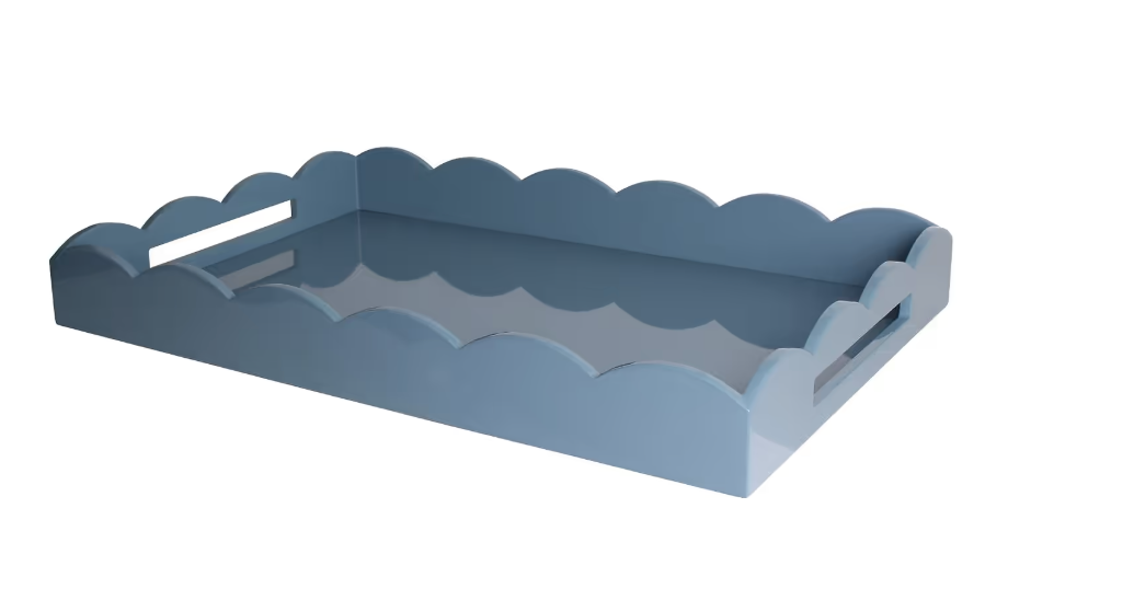 Chambray Blue Large Lacquered Scallop Ottoman Tray – Limited Edition