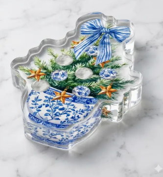 Acrylic Napkin Weight, Blue Christmas