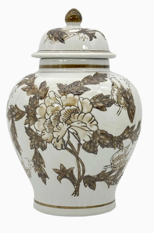 Floral Chinoiserie Ceramic Ginger Jar 12"