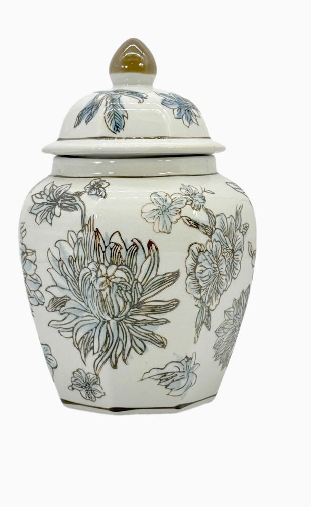 Classic Floral Ceramic Ginger Jar 10"