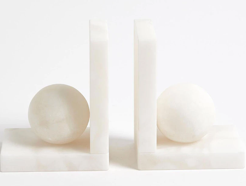 Cassium Ball Bookends-Alabaster