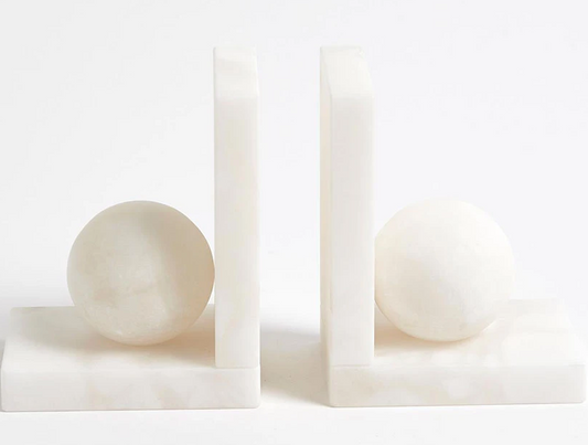 Cassium Ball Bookends-Alabaster