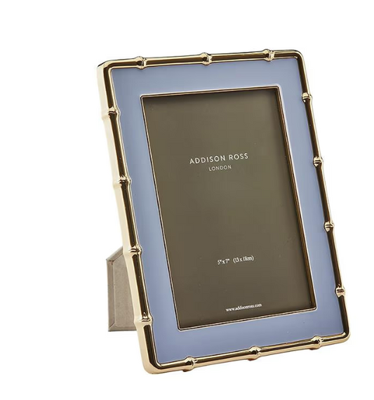 Pale Denim & Gold Bamboo Enamel Photo Frame