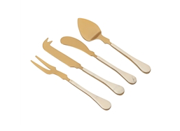 SET OF 4 STAINLESS STEEL & RESIN HANDLE CHEESE SET -GOLD & WHITE