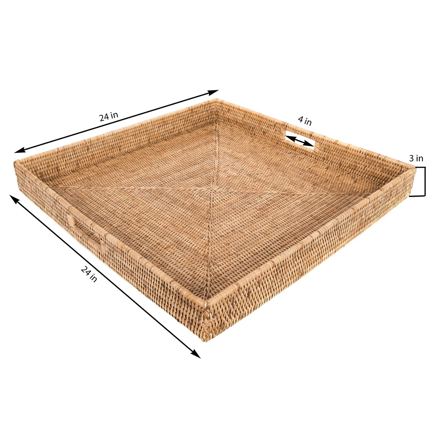 Square Serving Tray Ottoman, Honey Brown,24"x24"x3"