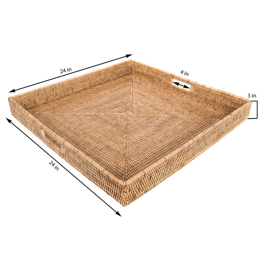 Square Serving Tray Ottoman, Honey Brown,24"x24"x3"
