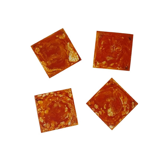 Square Orange Resin Coasters, Set of 4