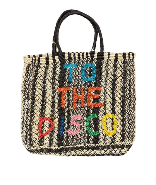 To the Disco / Black & White Large Jute Tote