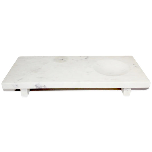 White Marble Serving Tray w/Feet