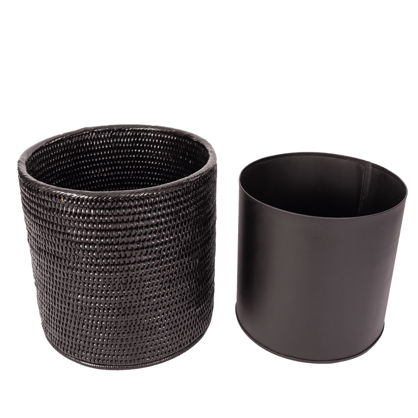 Artifacts Rattan™ Round Waste Basket with Metal Liner: Tudor Black
