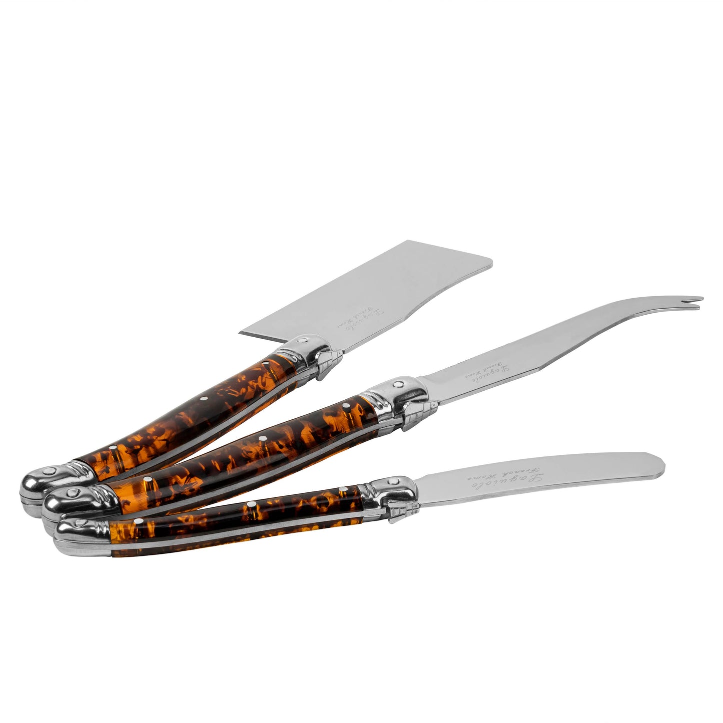 French Home 3-Piece Laguiole Tortoise Shell Cheese Knife Set: Tortoise Shell / Stainless-Steel and Resin