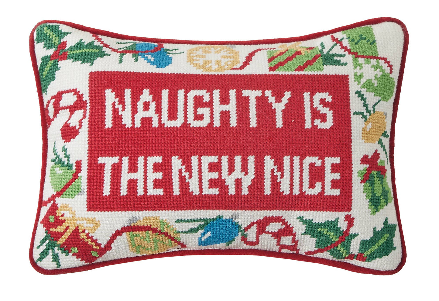 Naughty New Nice Embroidered Pillow