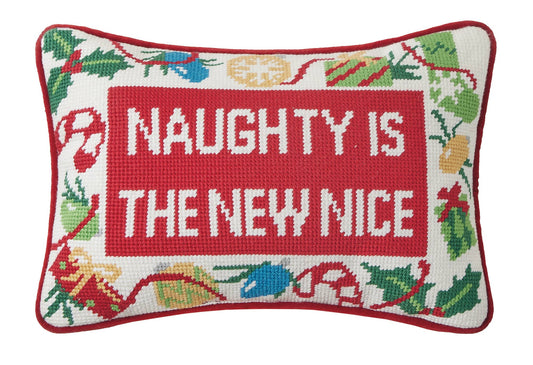 Naughty New Nice Embroidered Pillow