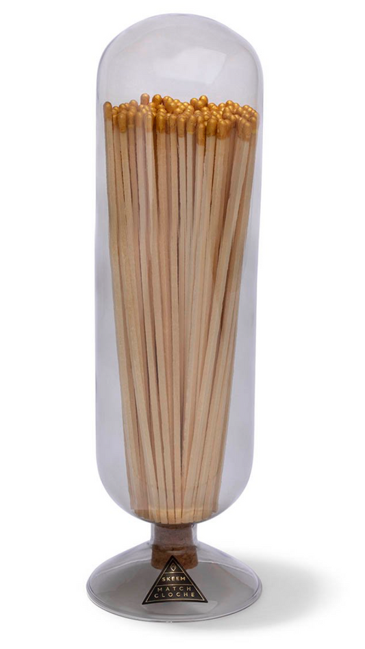 Fireplace Match Cloche - Smoke, Gold Tipped Matches