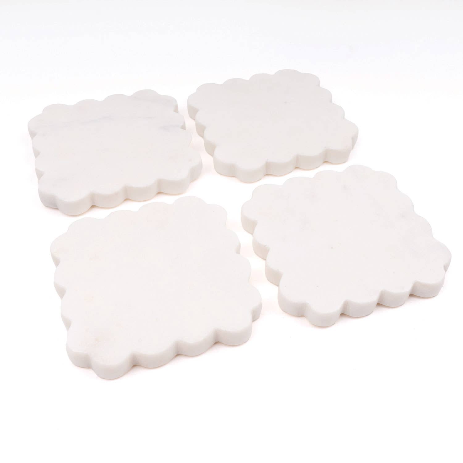 White Marble Scalloped Coaster Set - Thumbnail 5