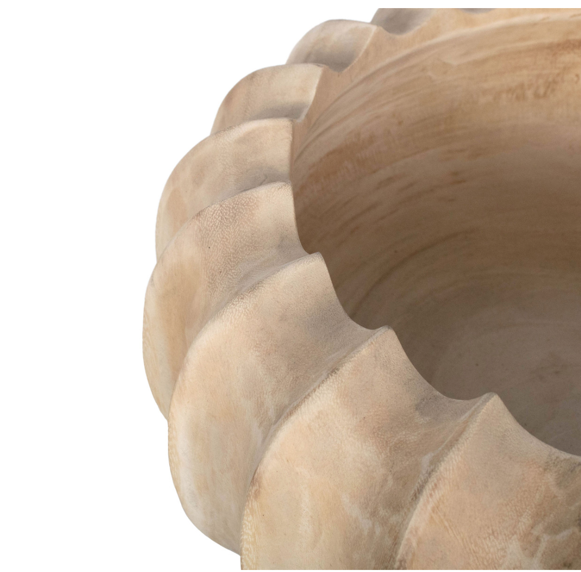 Scalloped Carved Wooden Bowl - Natural