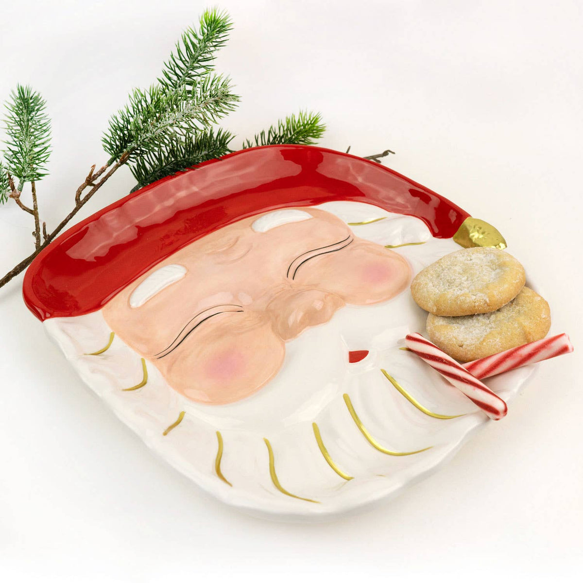 Red Santa Ceramic Round Platter, 12-Inch