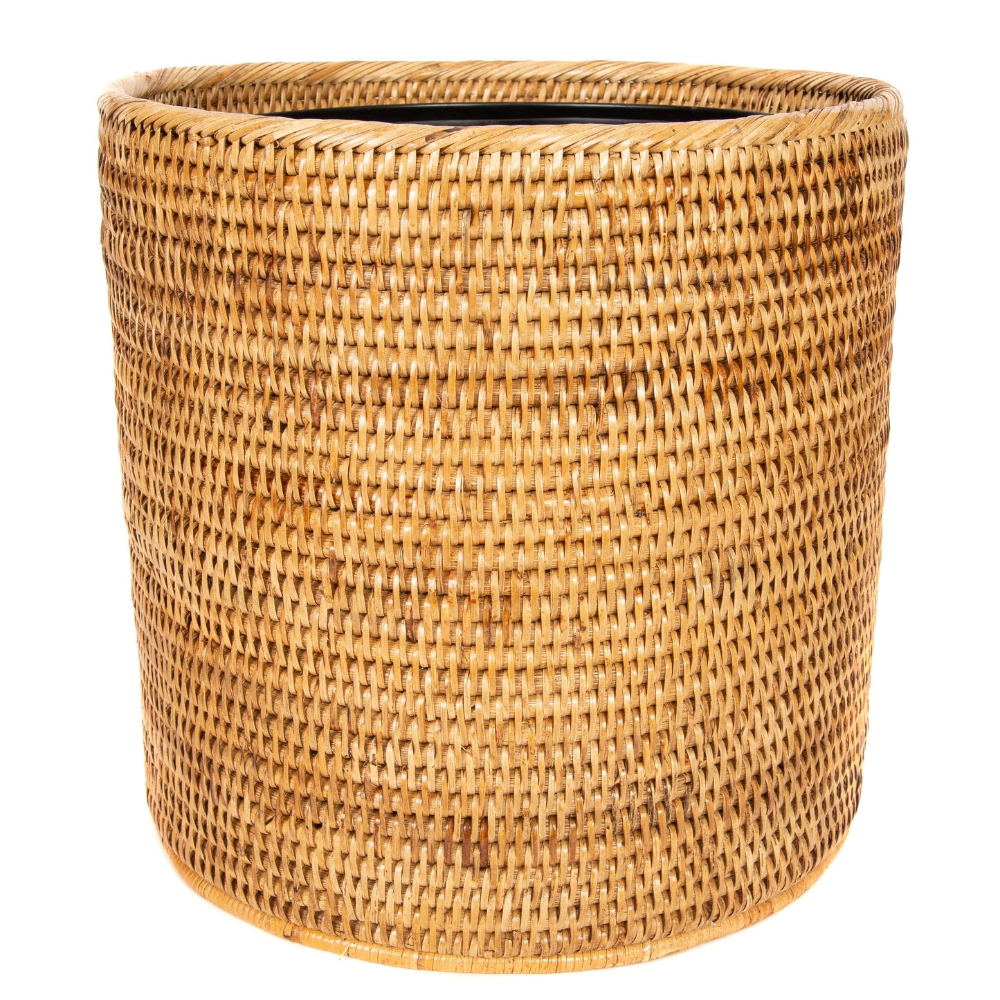 Artifacts Rattan™ Round Waste Basket with Metal Liner: Tudor Black