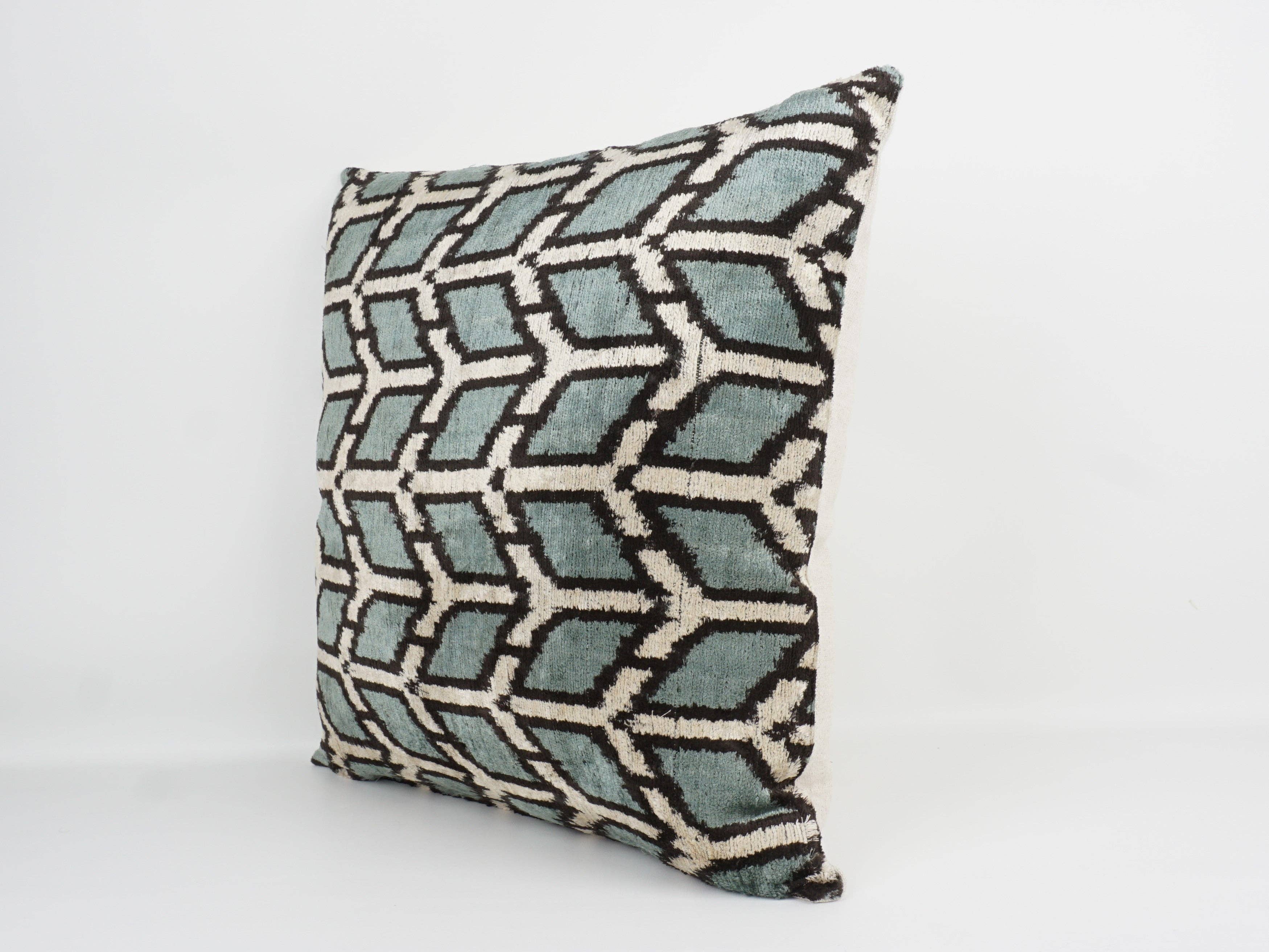 Handmade Ikat Silk Velvet Pillow - Thumbnail 3