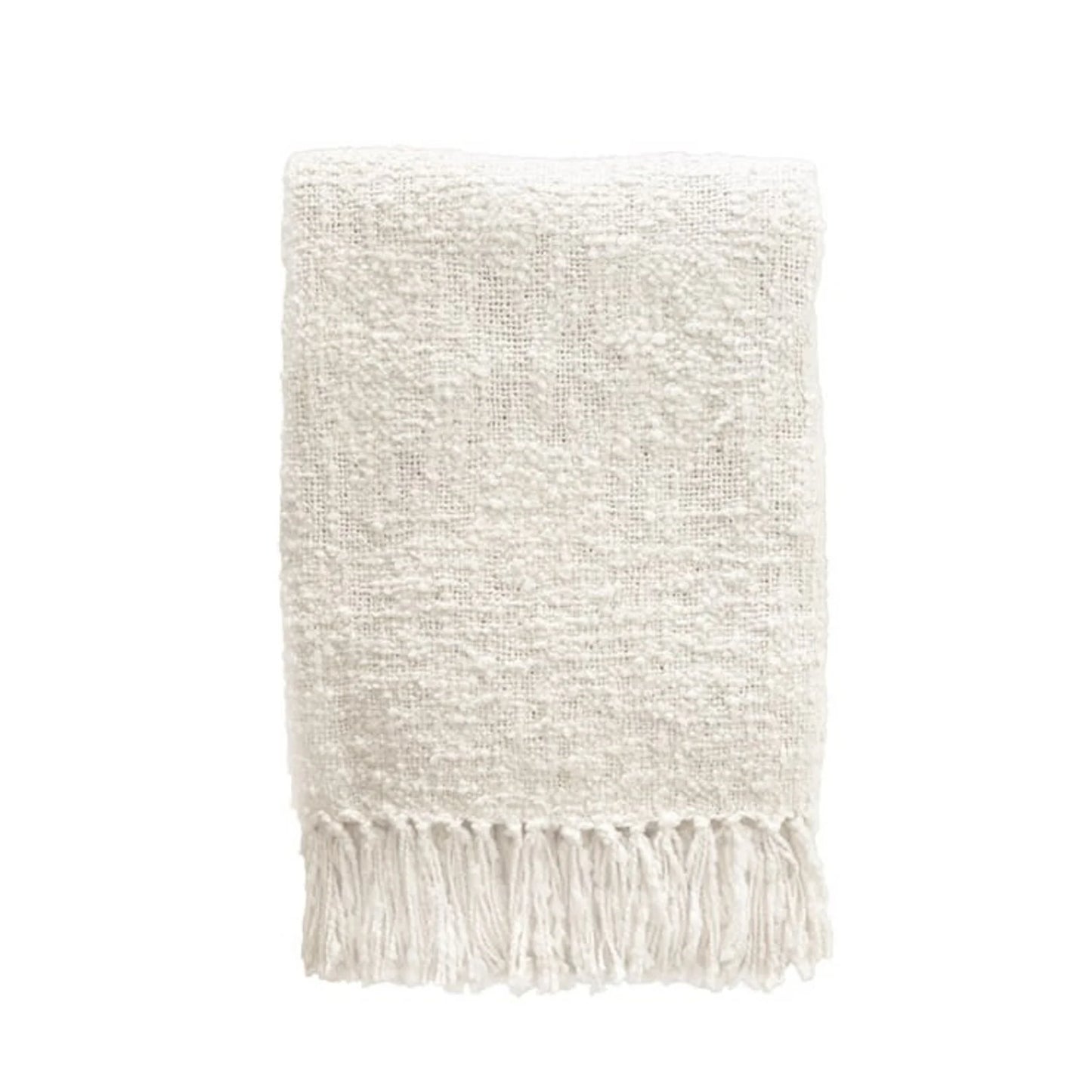 Cozy Cotton White Boucle Fringe Throw 50x70