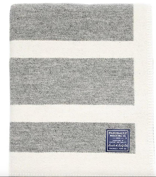 Reversible Framed Stripe Wool Throw - Heather Gray Natural