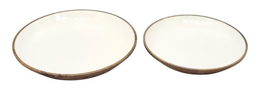 Enamel and Mangowood Round Bowl - Set of 2