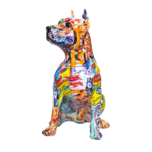 Hand Painted Pitbull Street Art Dog Sculpture - 16" tall