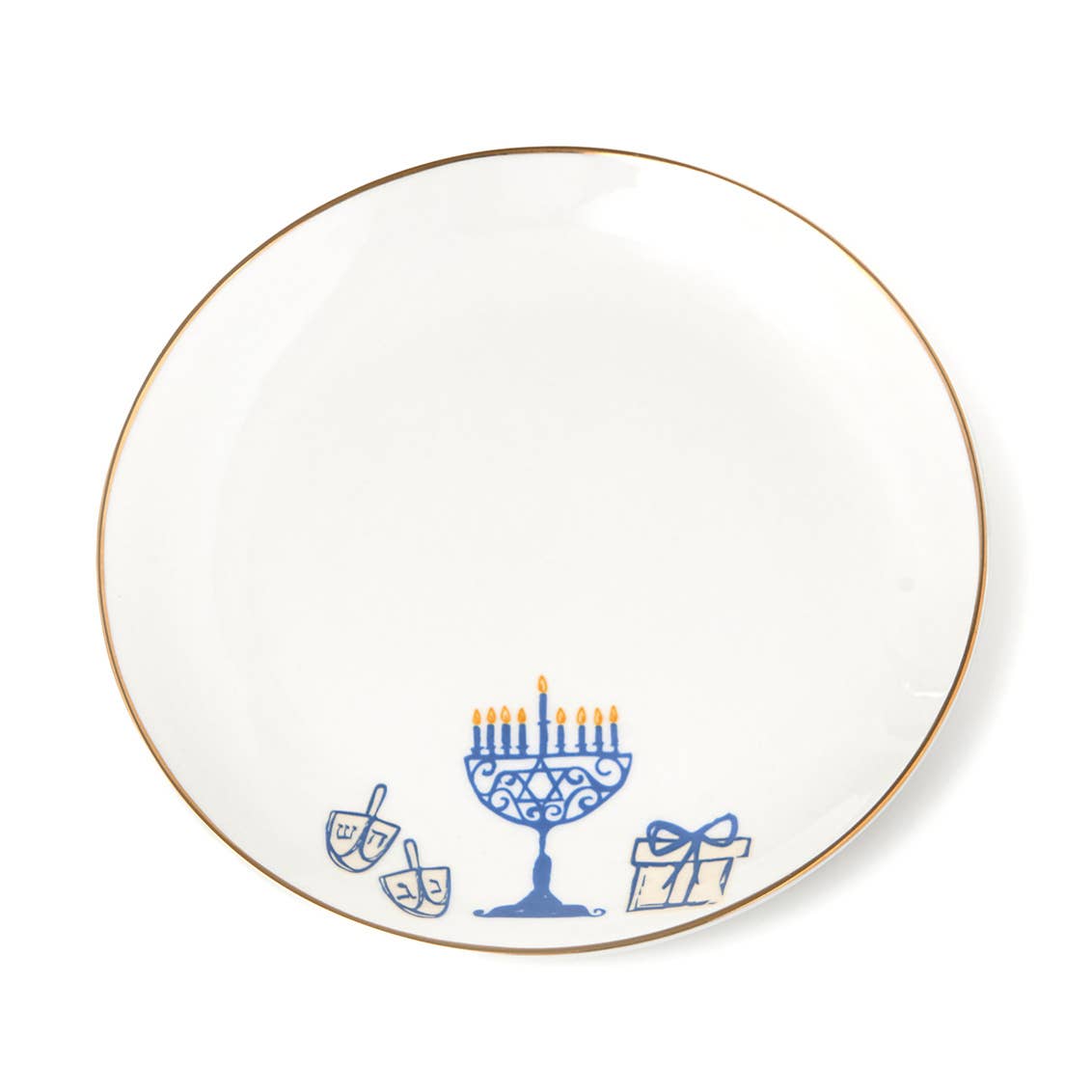 Hanukkah Gold Rim Appetizer Plates, Set of 4 - Judaica